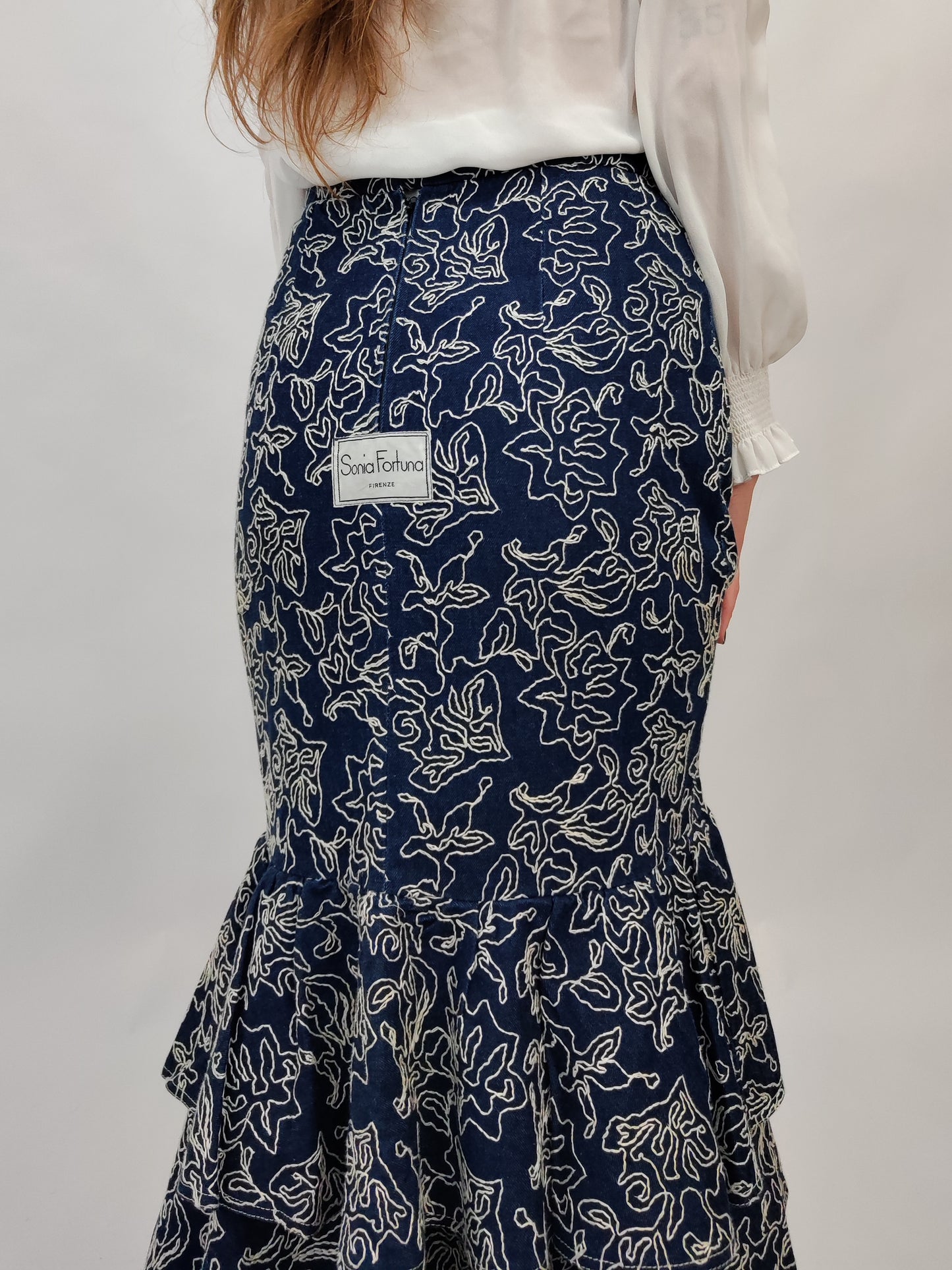 Fortuna Denim Embroidered Skirt