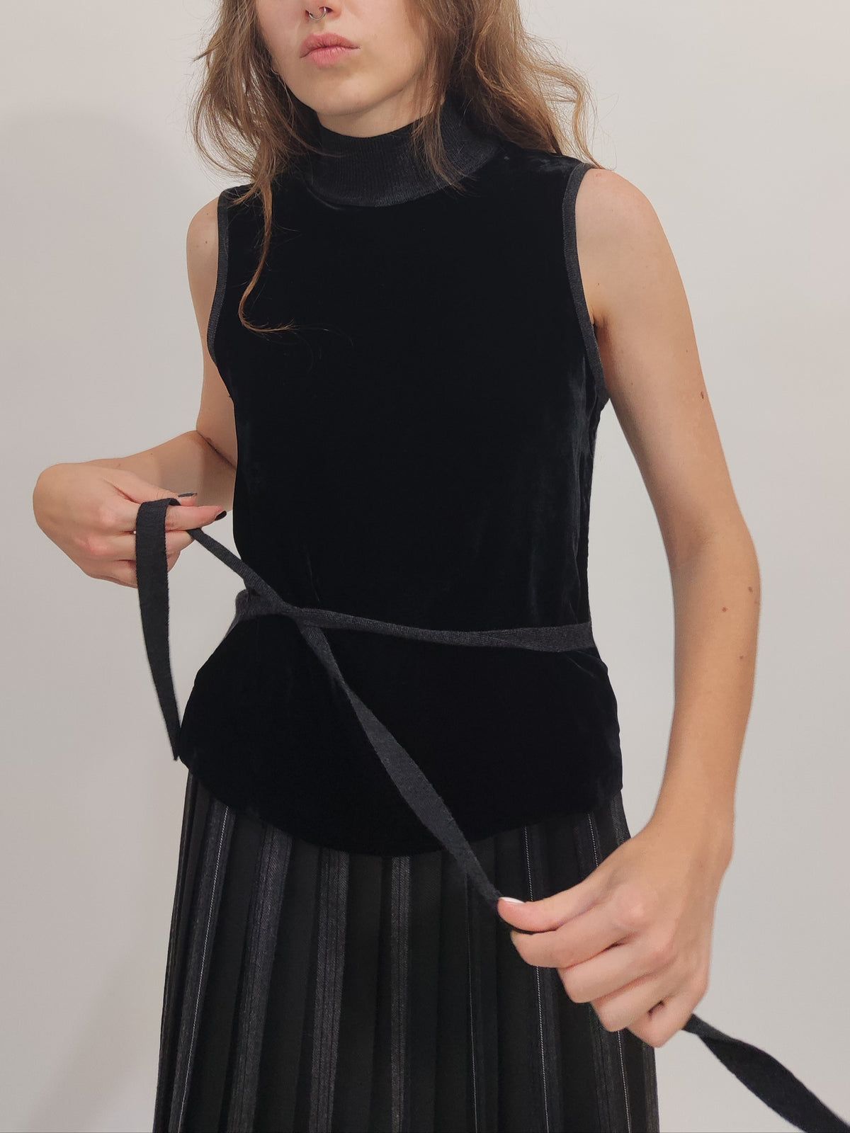 Wool And Velour Turtleneck Top