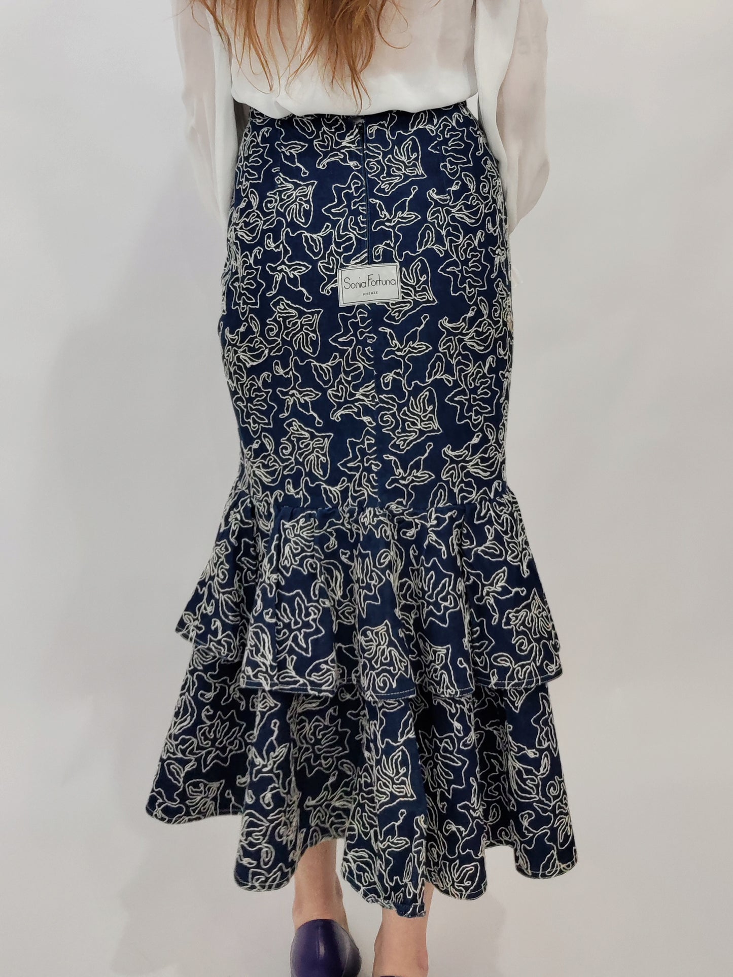 Fortuna Denim Embroidered Skirt