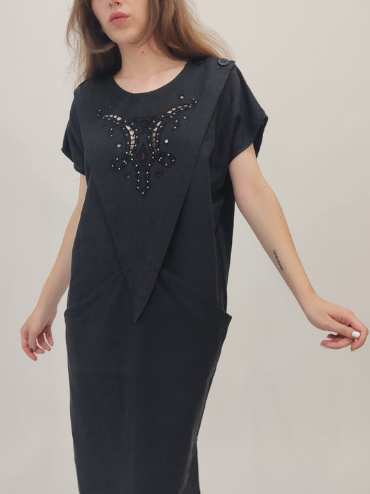 Geometric Panel Oversized Dress, Linen and Cotton