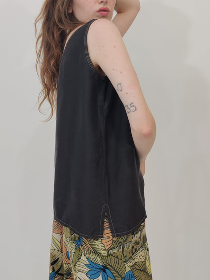 Vintage 100% Silk Top - Black