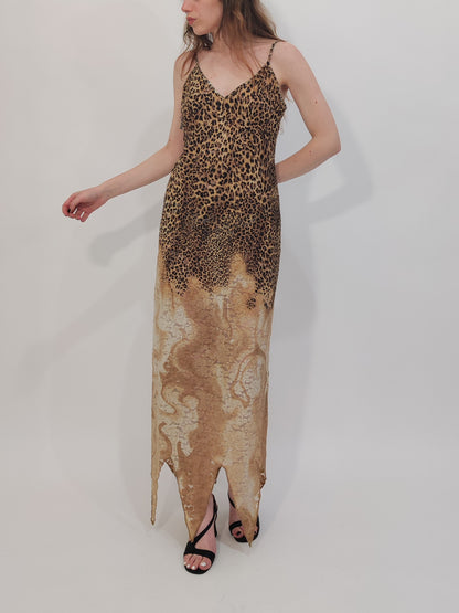 Late '90s Leopard Print Lace Slip Dress - Size L