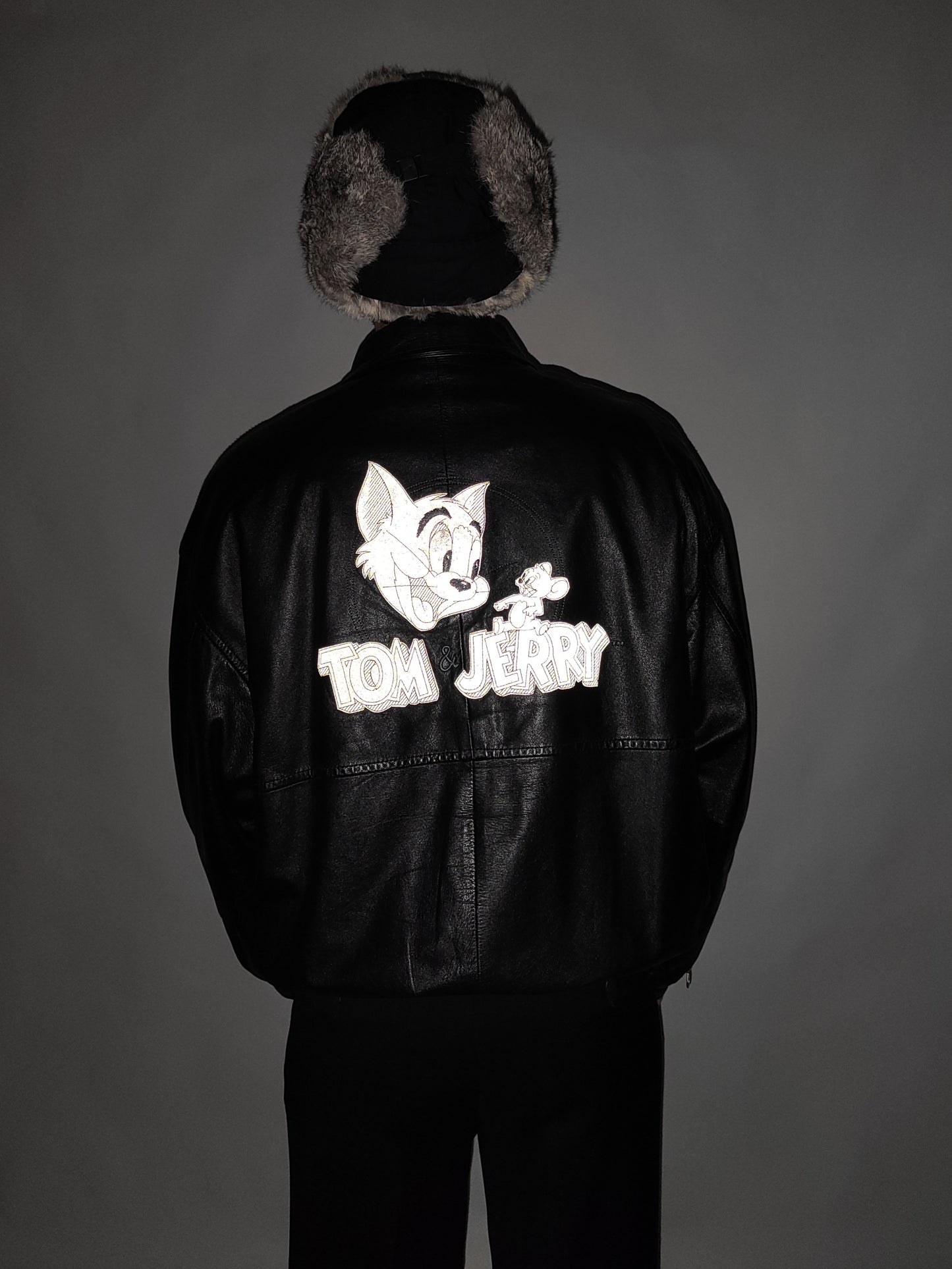 ARCHIVE - 1995 Iceberg Leather Bomber - Tom & Jerry Reflective Patch