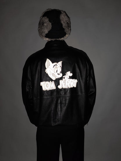 ARCHIVE - 1995 Iceberg Leather Bomber - Tom & Jerry Reflective Patch