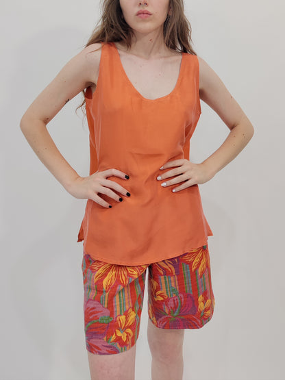 Vintage 100% Silk Top - Orange