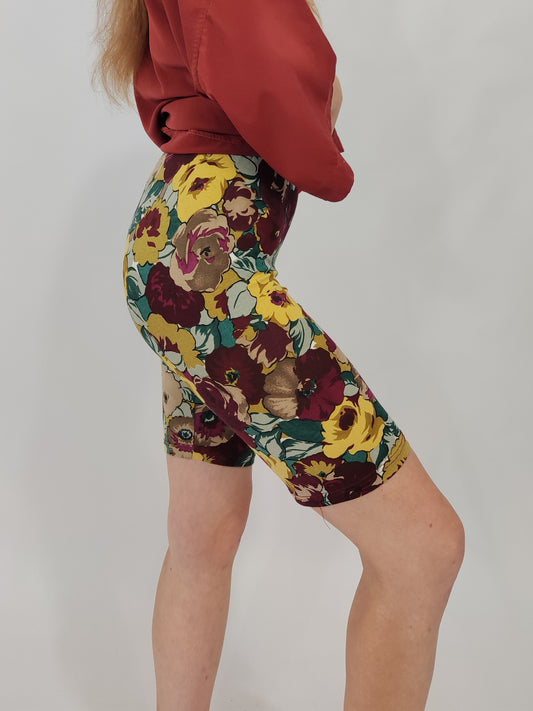 Vintage Biker Shorts - Floral Burgundy