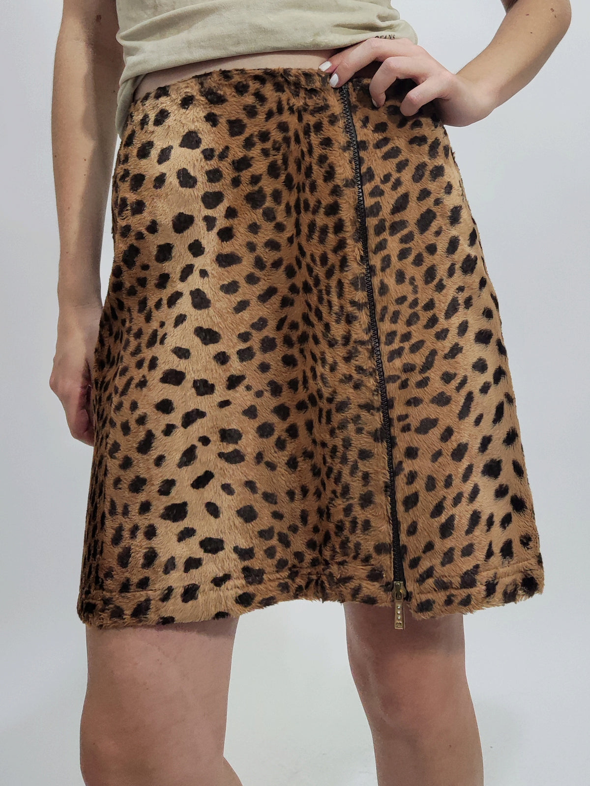 ‘90s Animal Print Faux Fur Skirt