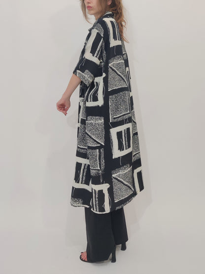 ‘90s Vintage Silk Blend Black and White Chemisier Dress