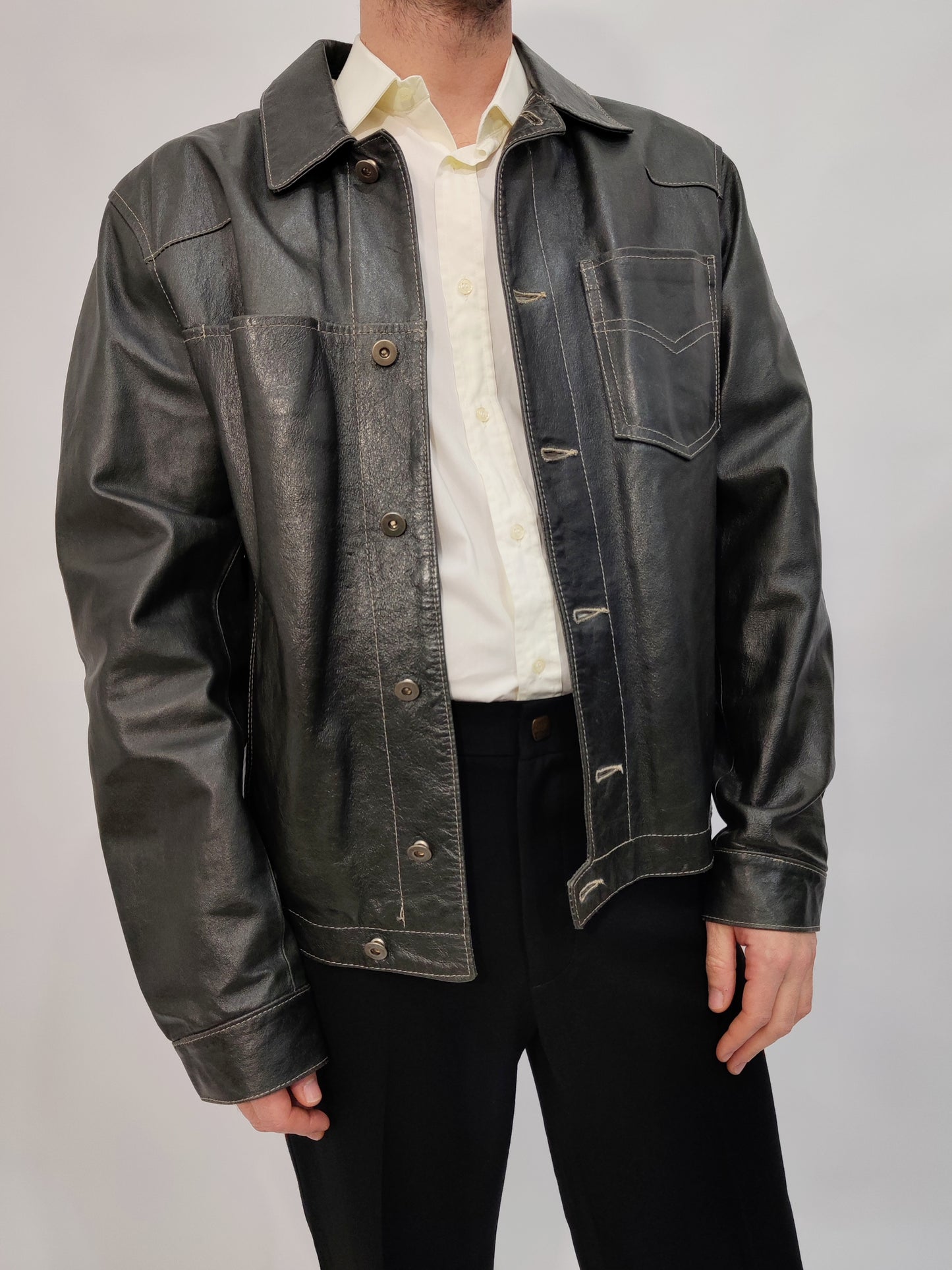 Gun-Metal Grey Vintage Leather Jacket