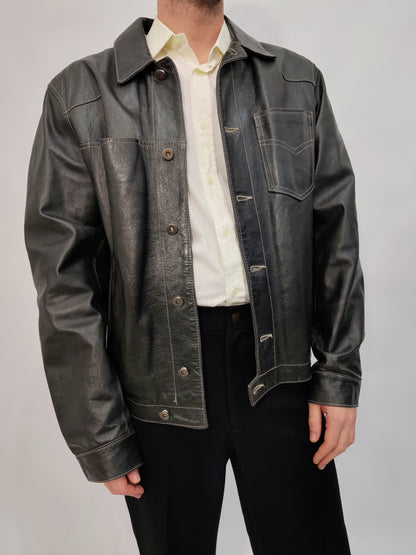 Gun-Metal Grey Vintage Leather Jacket