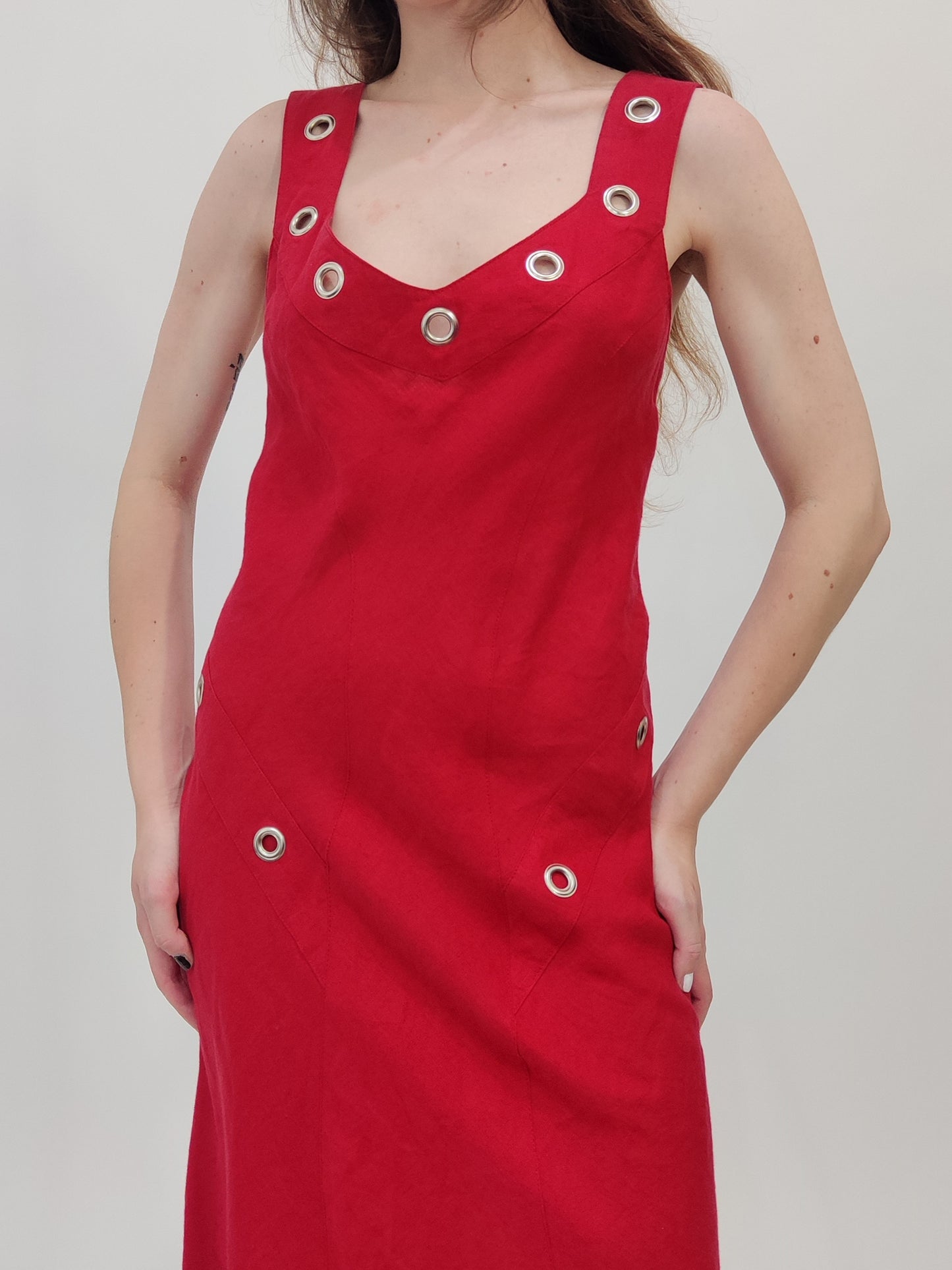 100% Linen Red Dress
