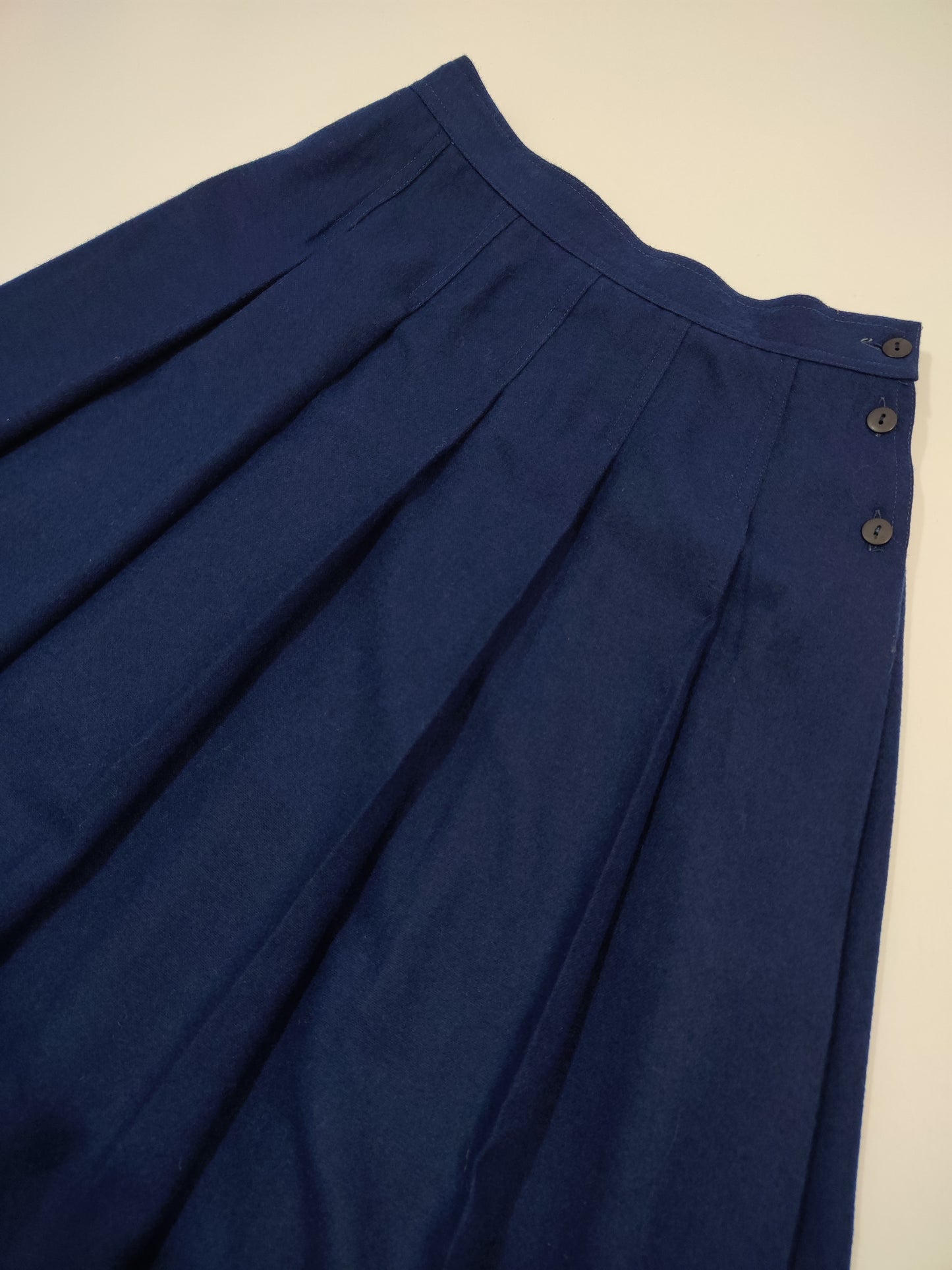 Navy Pleated Wool Skirt