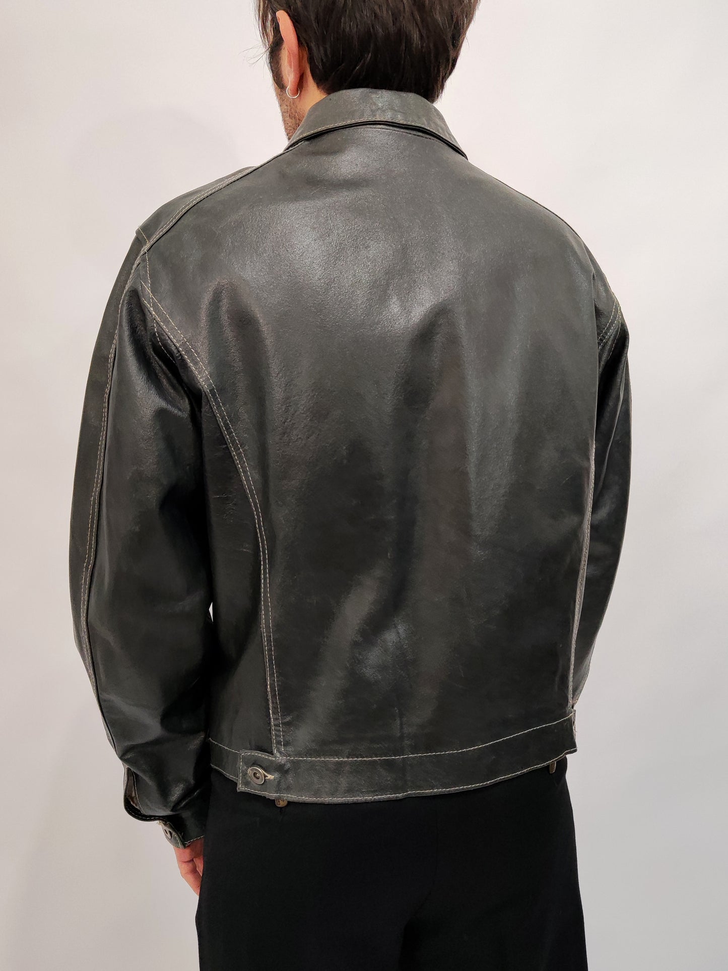 Gun-Metal Grey Vintage Leather Jacket