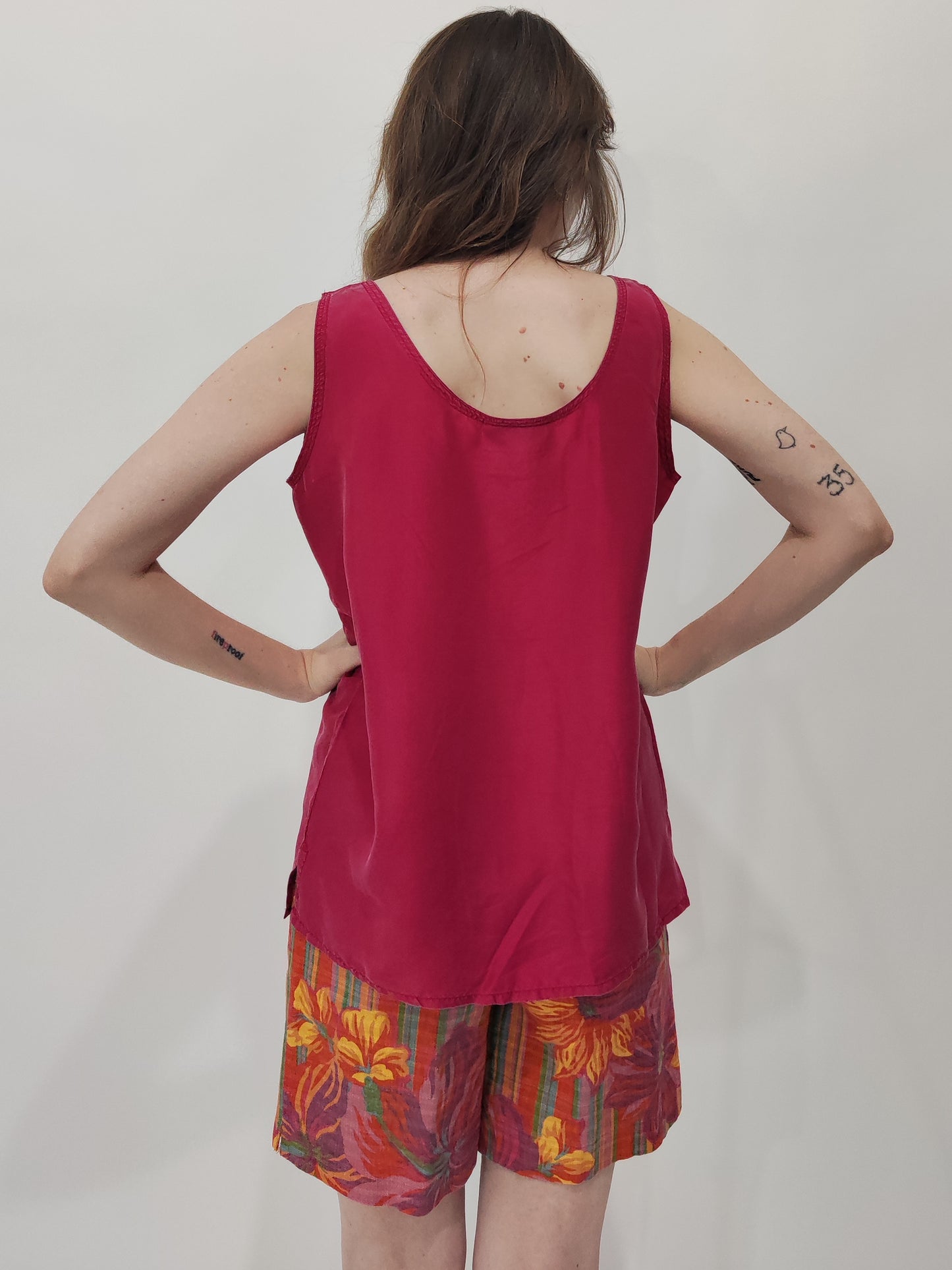 Vintage 100% Silk Top - Red