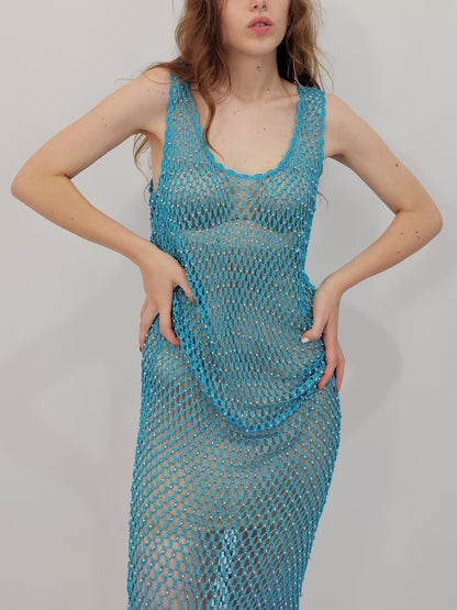 Gai Mattiolo Deadstock Fishnet Beaded Long Dress