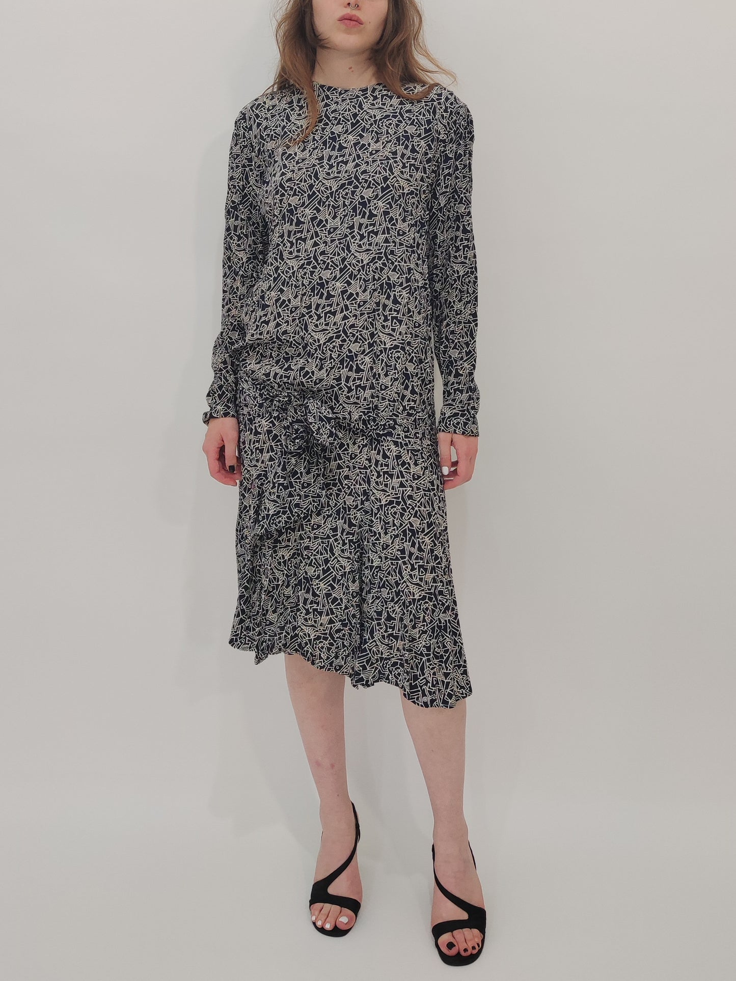 '80s Liz Clairborne Drop Waist Abstract Print Dress - DEF.