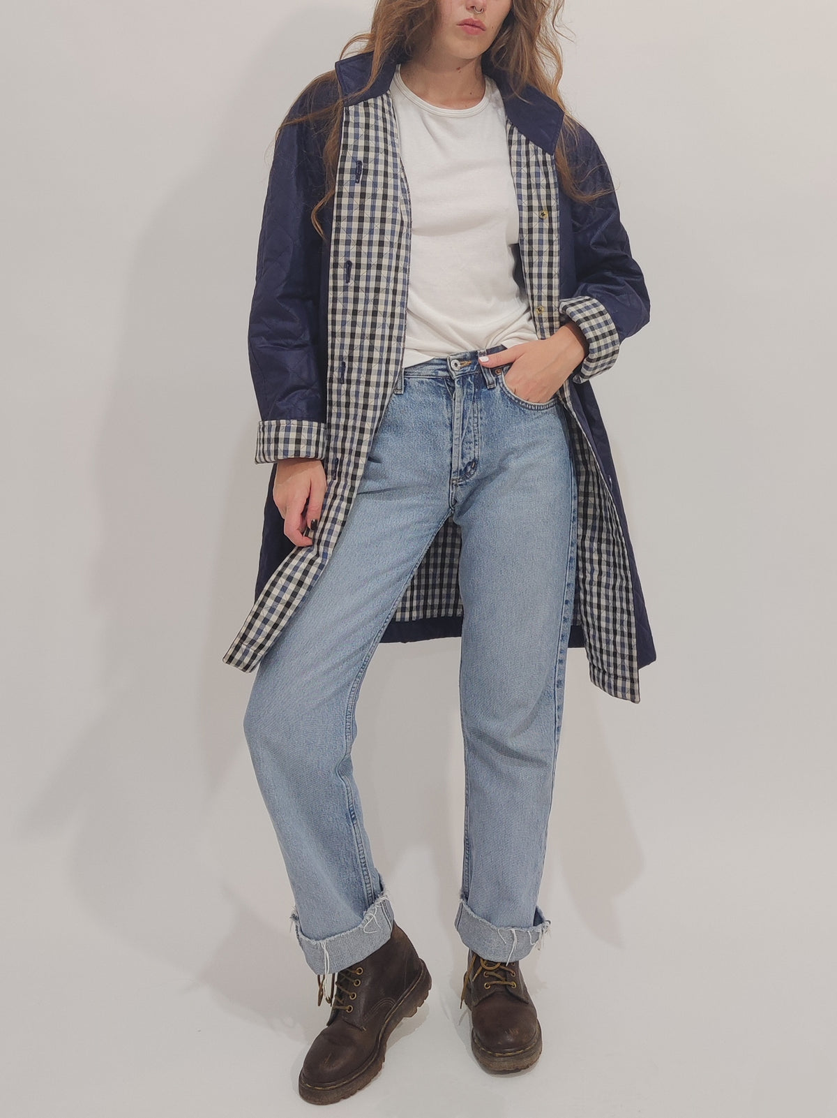 Vintage Navy Matelassé Trench