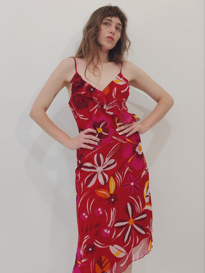 2000s Floral Asymmetric Dress