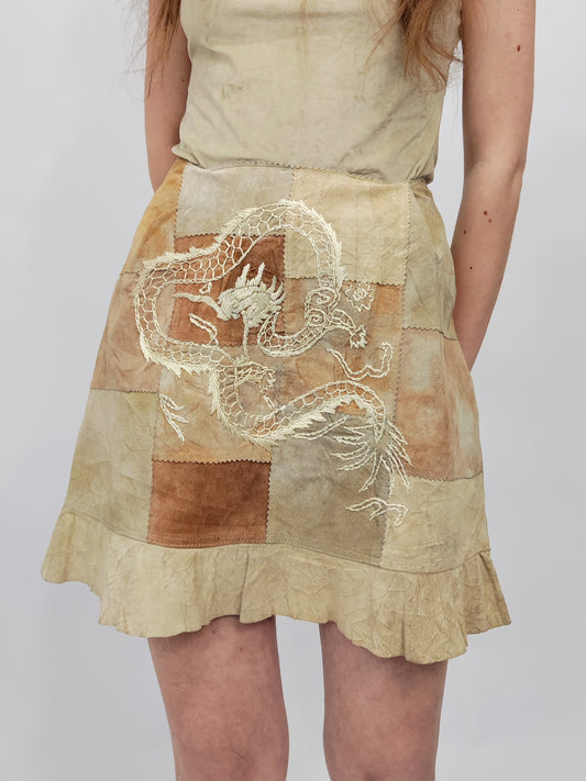Y2K Suede Embroidered Skirt