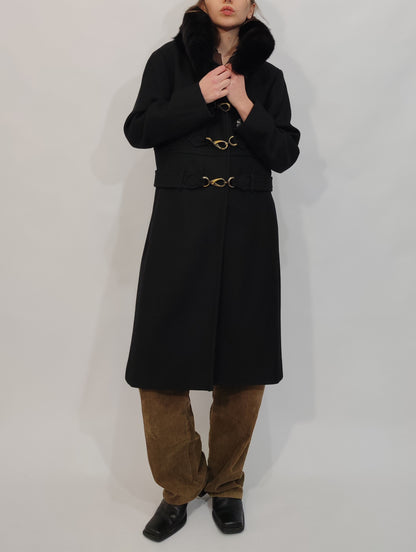 100% Wool Hooked Coat, Fur Collar