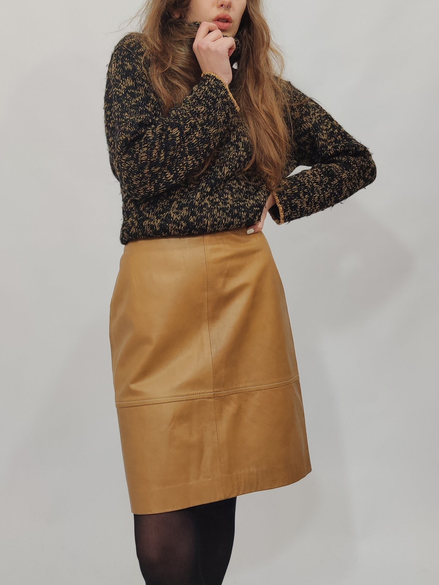 Ferrè Tan Leather Skirt