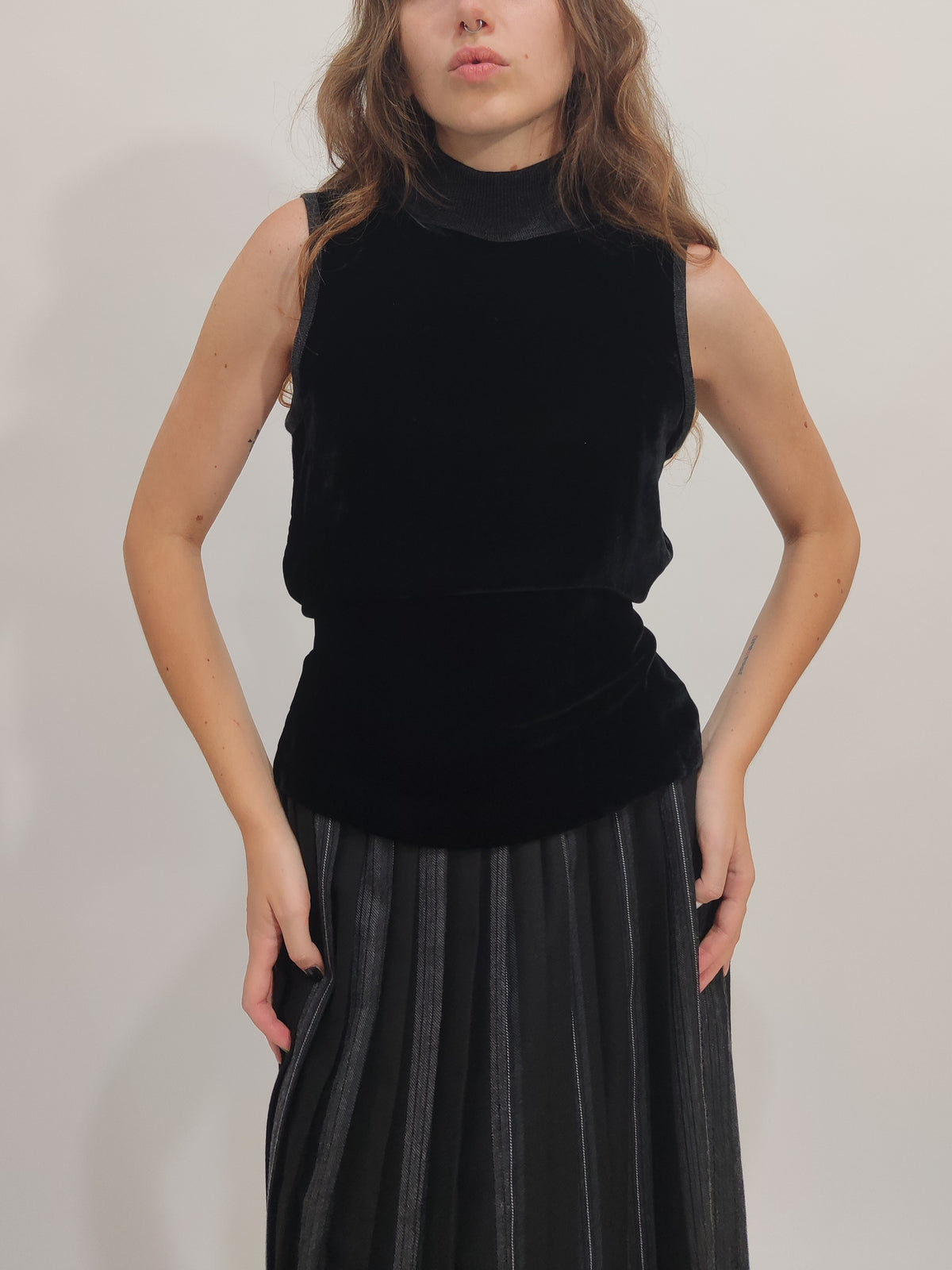 Wool And Velour Turtleneck Top