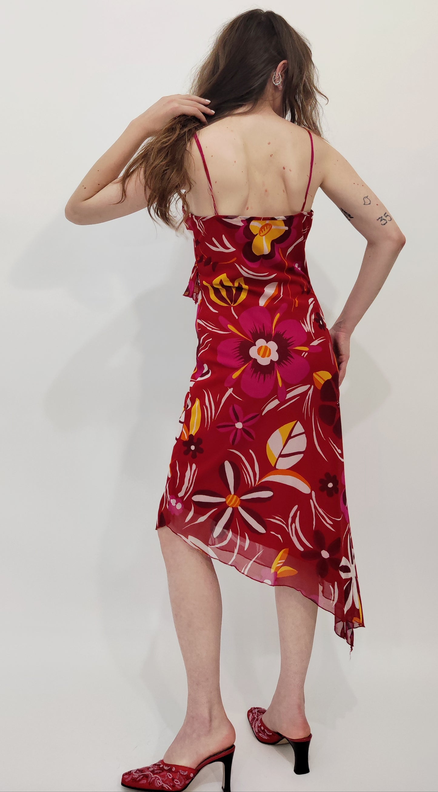 2000s Floral Asymmetric Dress
