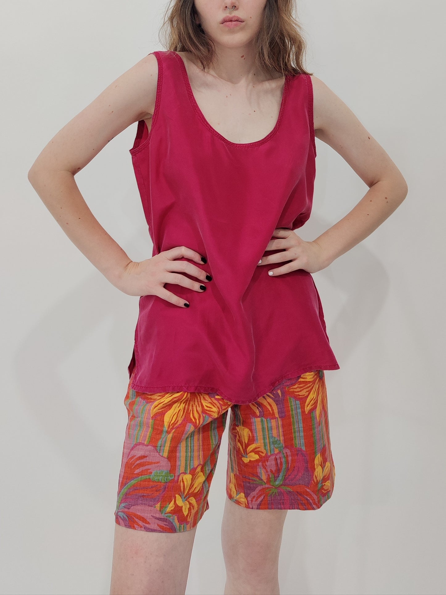 Vintage 100% Silk Top - Red