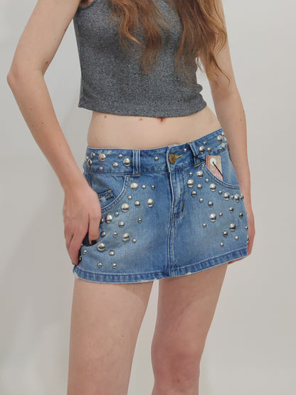 Low Waist Studded Denim Skirt - Deadstock