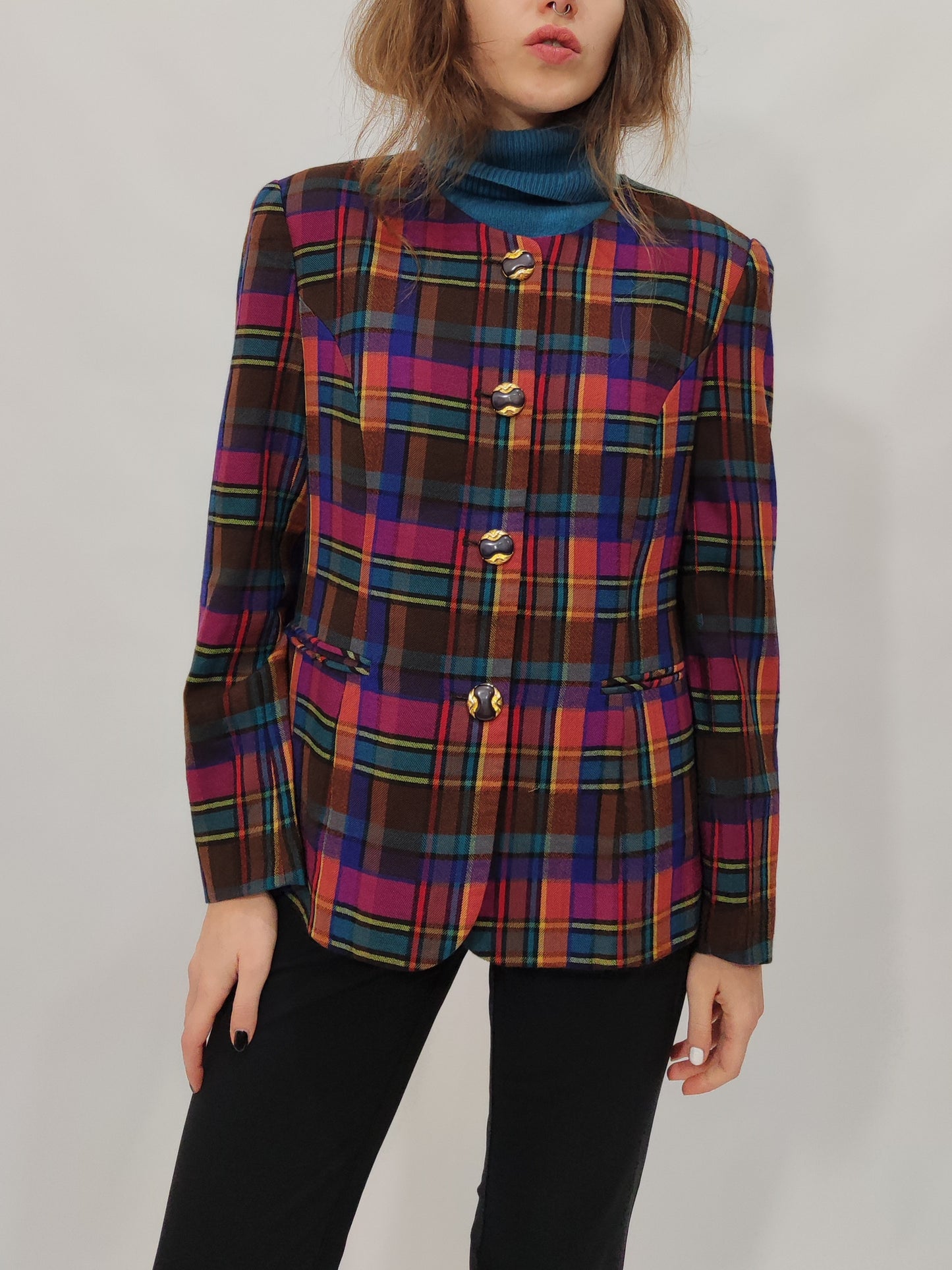 '80s Tailored Chinese Checkered Blazer