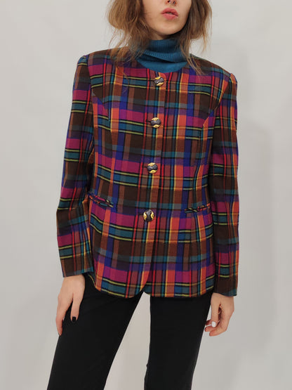 '80s Tailored Chinese Checkered Blazer
