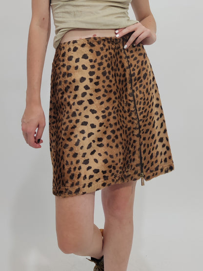 ‘90s Animal Print Faux Fur Skirt