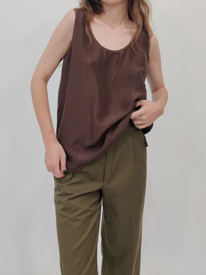 Vintage 100% Silk Top - Brown