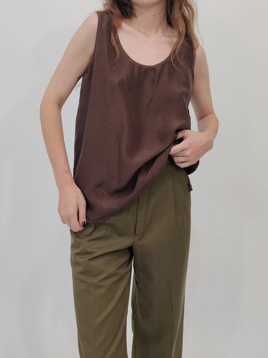 Vintage 100% Silk Top - Brown