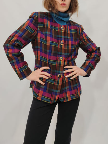 '80s Tailored Chinese Checkered Blazer