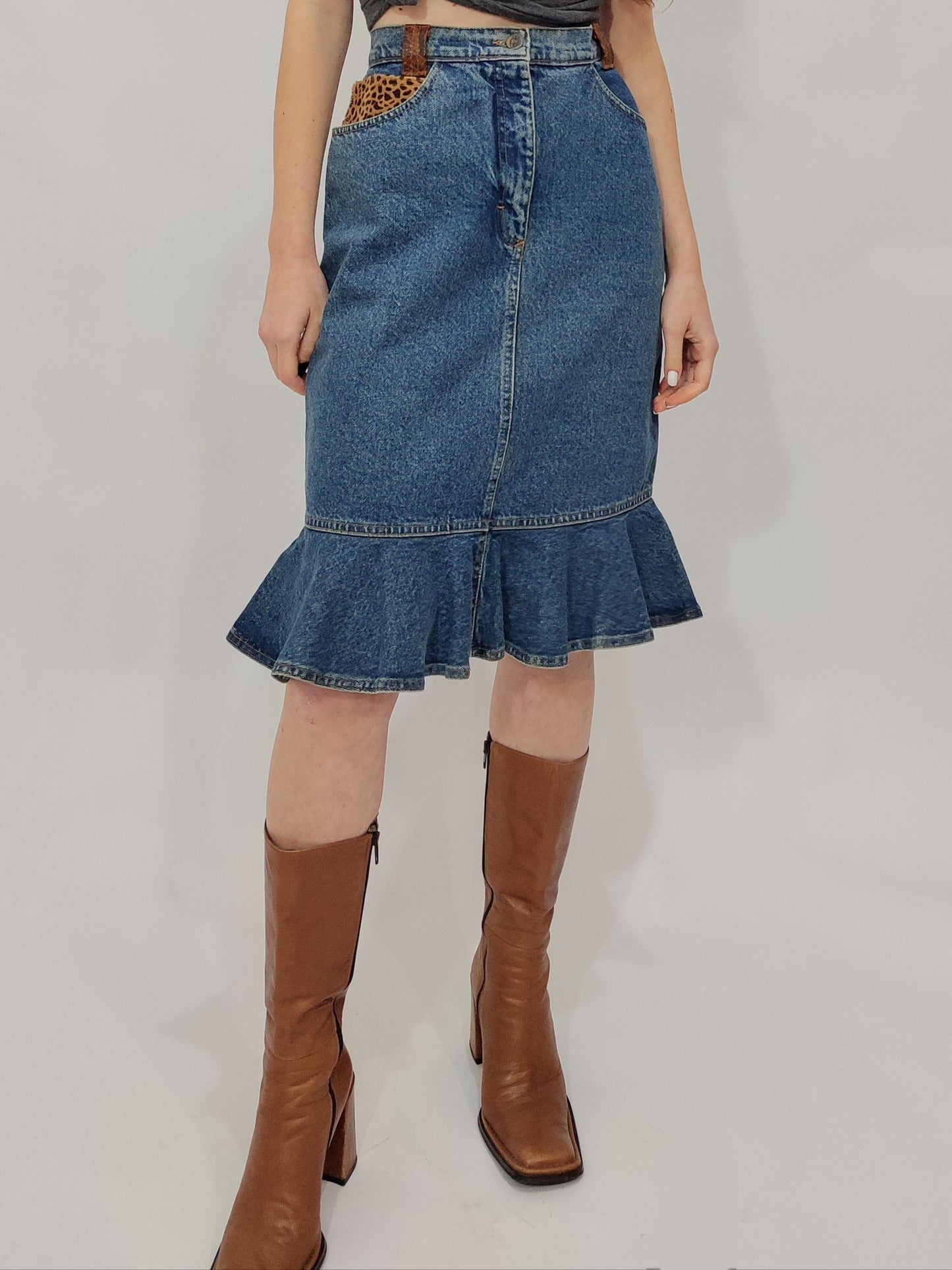 Sem Vaccaro Denim & Leather Skirt