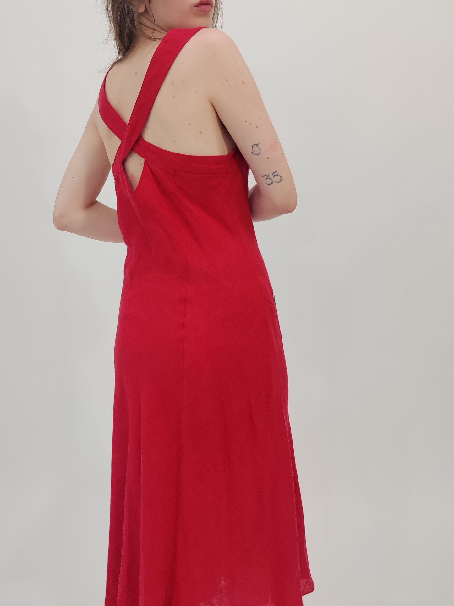 100% Linen Red Dress