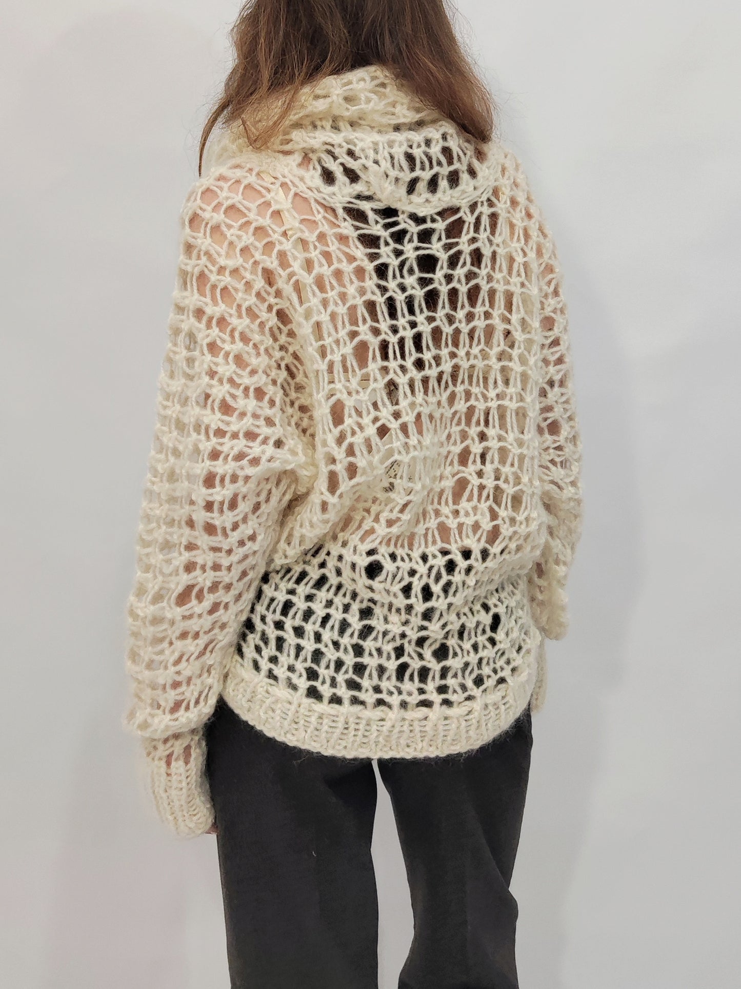 Vintage Handmade Mohair Blend Open Knit Pullover