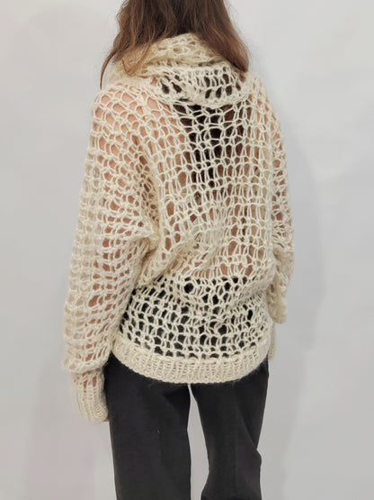 Vintage Handmade Mohair Blend Open Knit Pullover