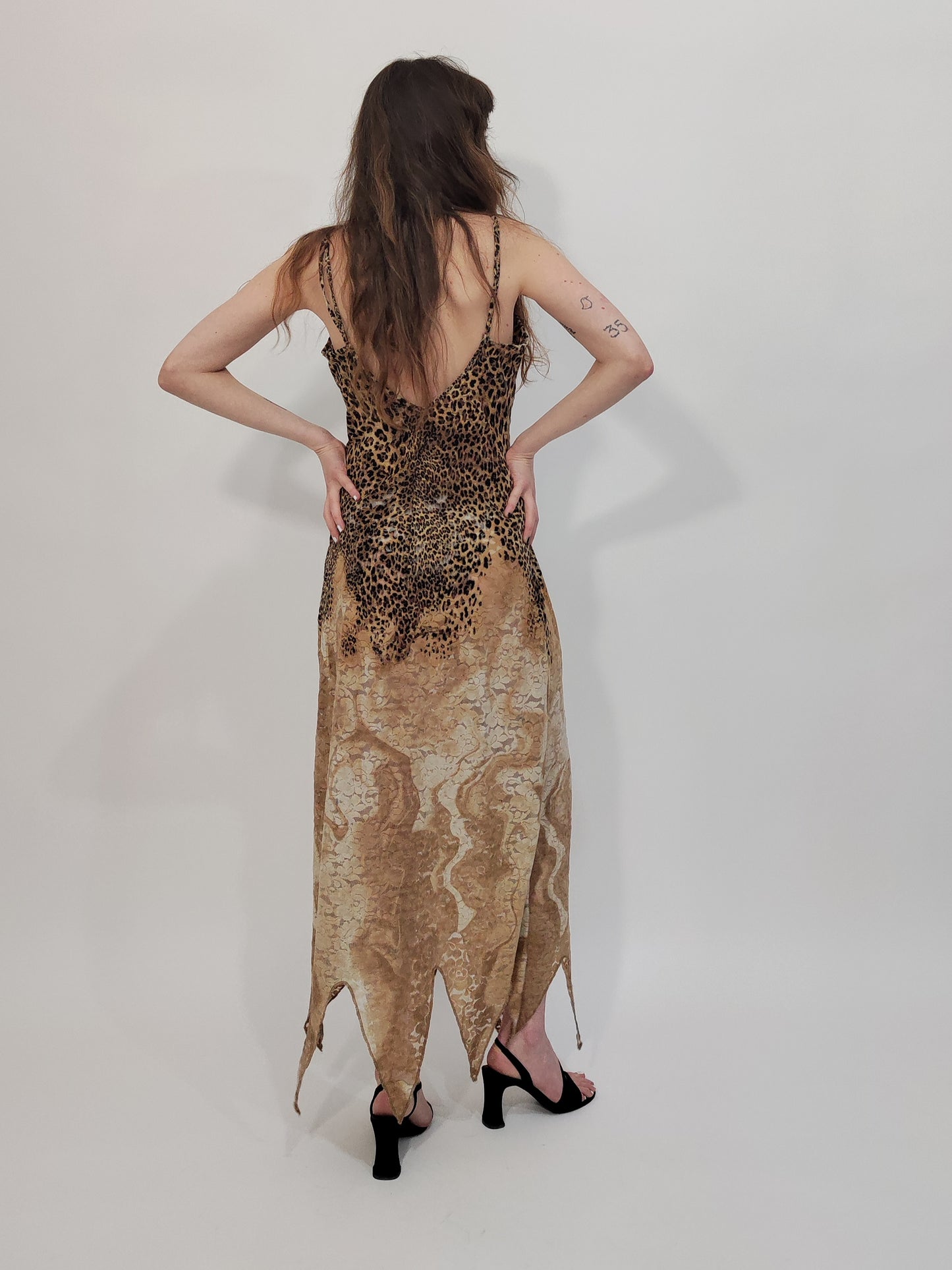 Late '90s Leopard Print Lace Slip Dress - Size L