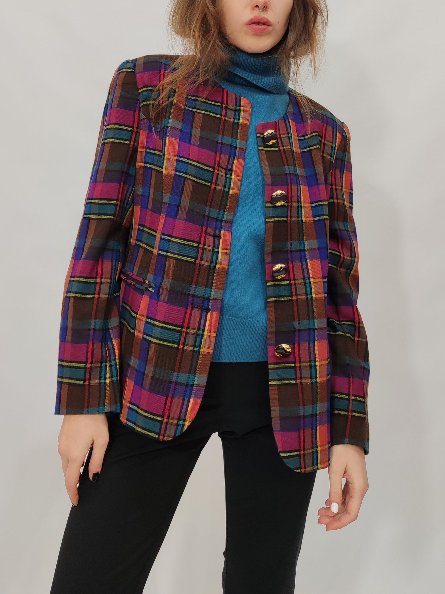 '80s Tailored Chinese Checkered Blazer