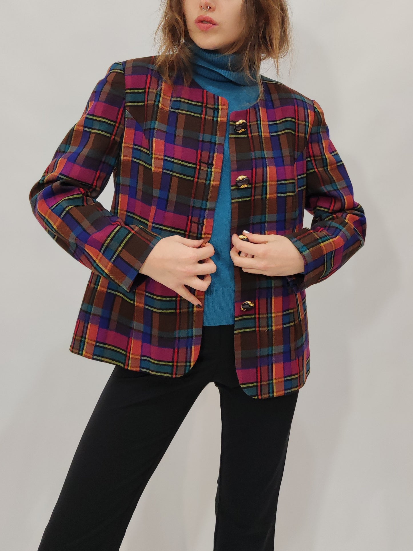 '80s Tailored Chinese Checkered Blazer