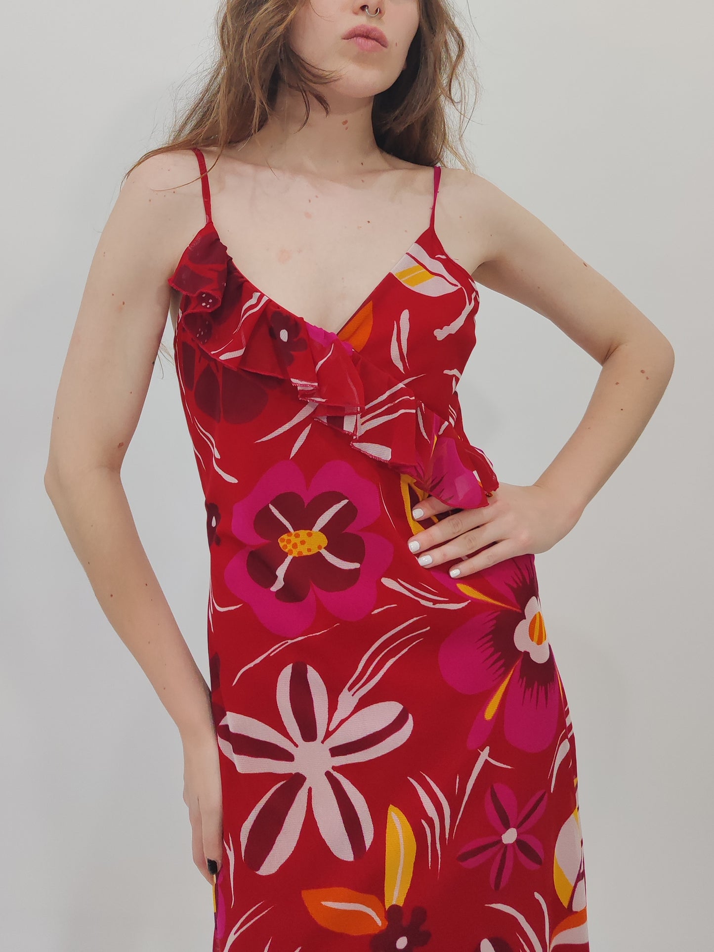 2000s Floral Asymmetric Dress