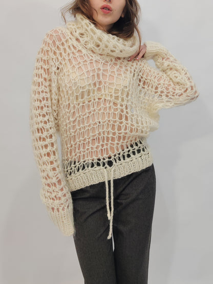 Vintage Handmade Mohair Blend Open Knit Pullover