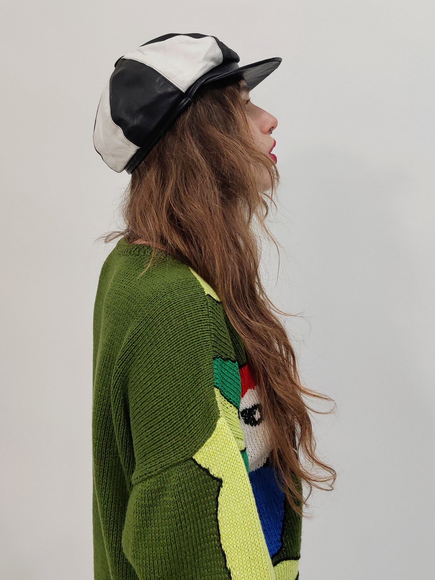 '90s Vintage Real Leather Newsboy Hat