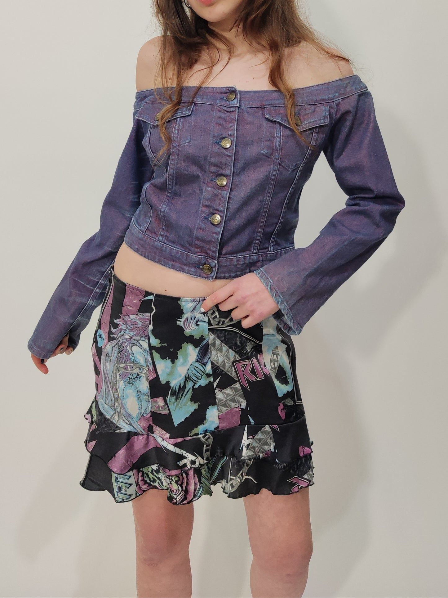 Just Cavalli Vintage Denim Off Shoulder Jacket