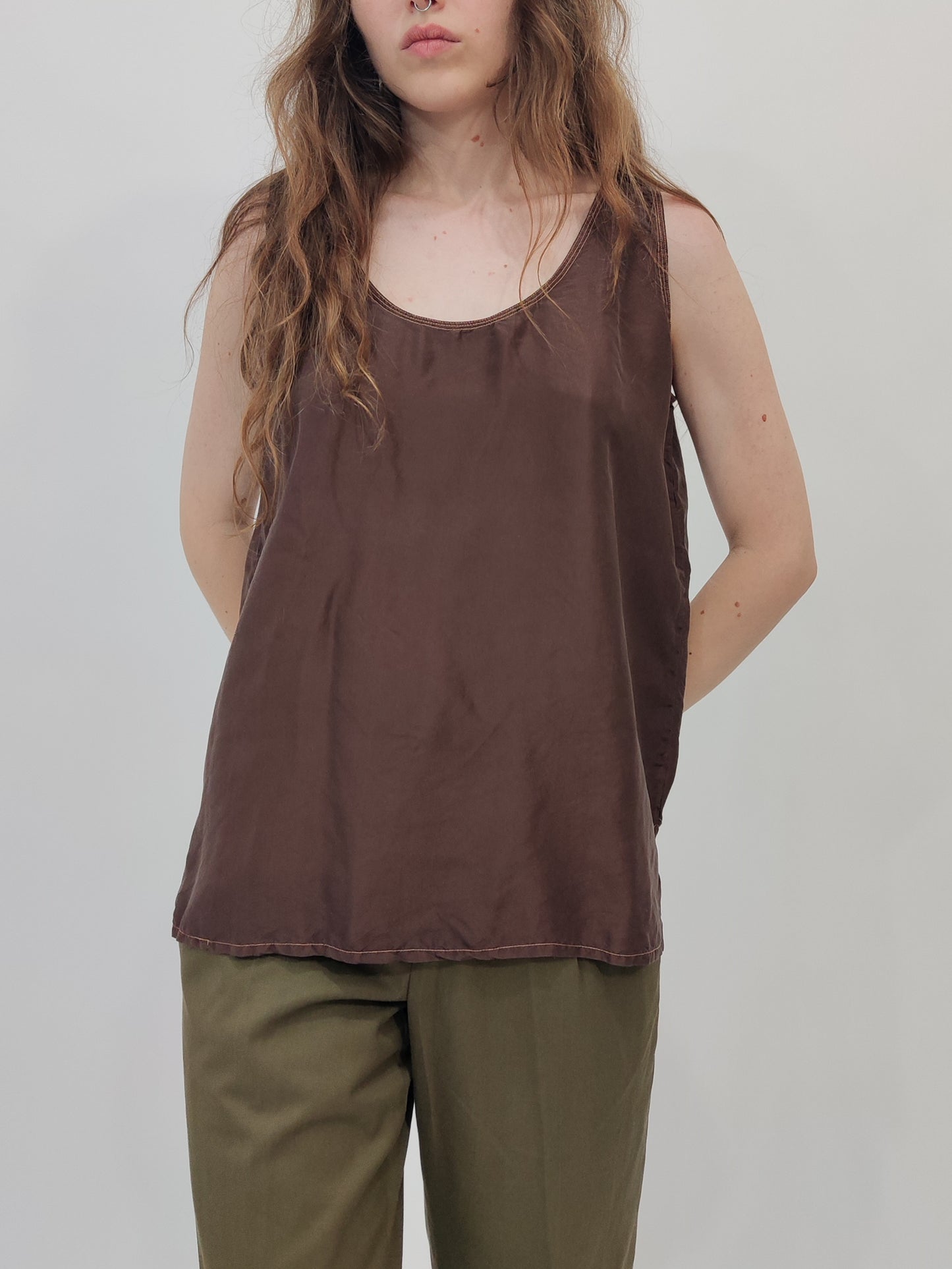 Vintage 100% Silk Top - Brown