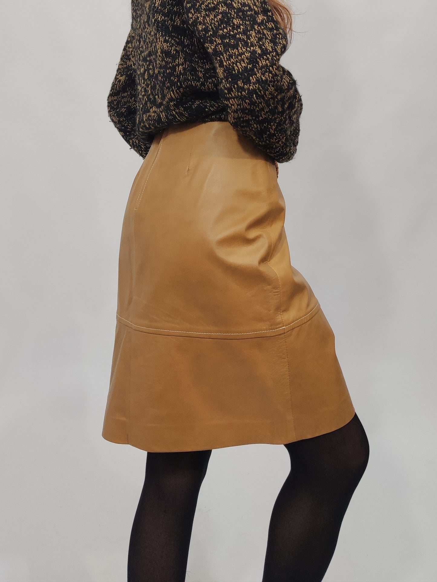 Ferrè Tan Leather Skirt