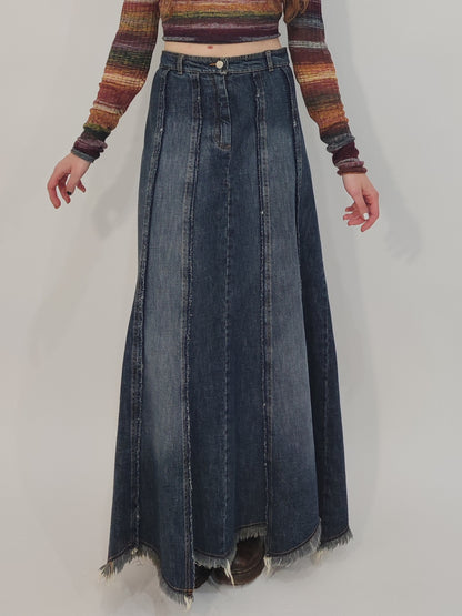 Roccobarocco Vintage Long Denim Skirt
