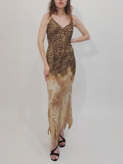 Late '90s Leopard Print Lace Slip Dress - Size L
